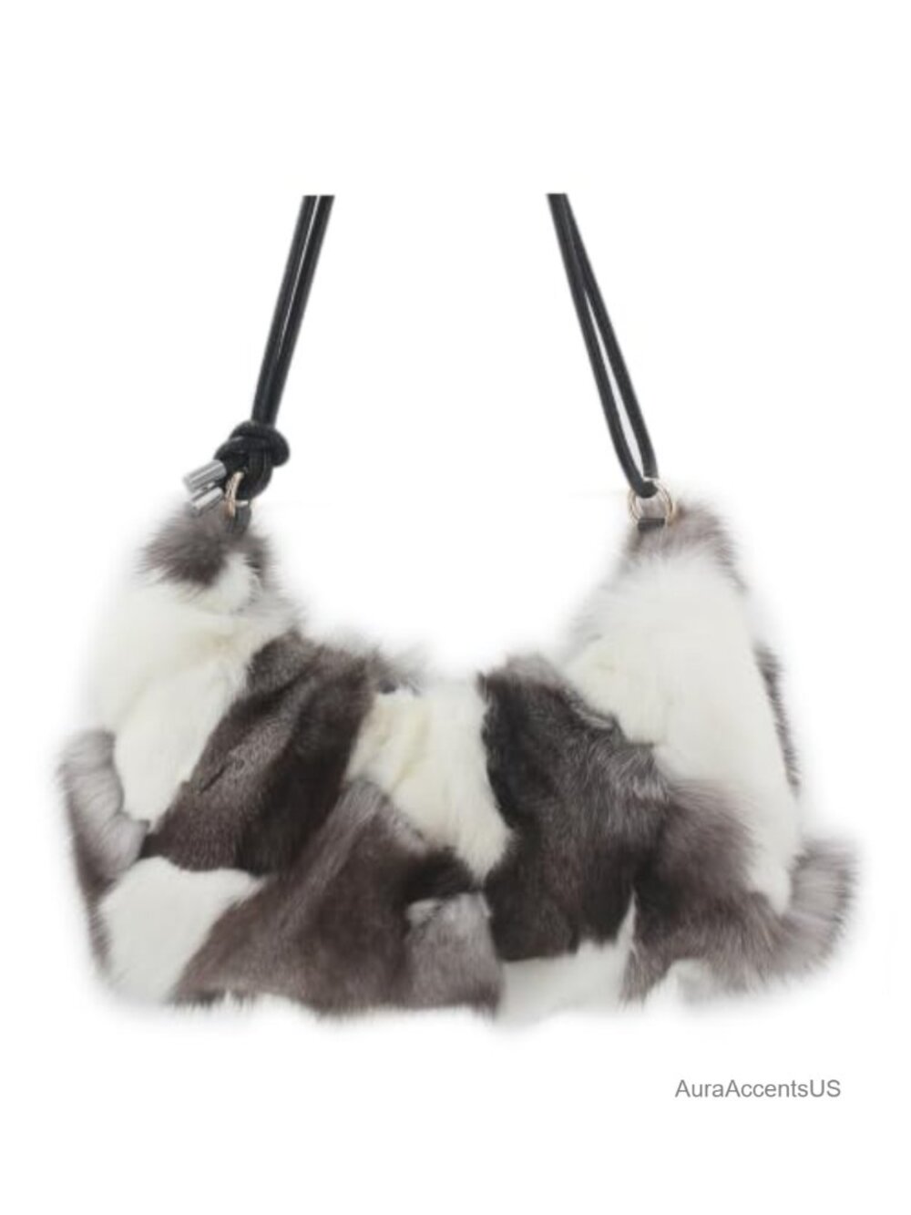 Genuine Fox Fur Hobo Bag Leather Strap Handcrafted Luxury Handbag
